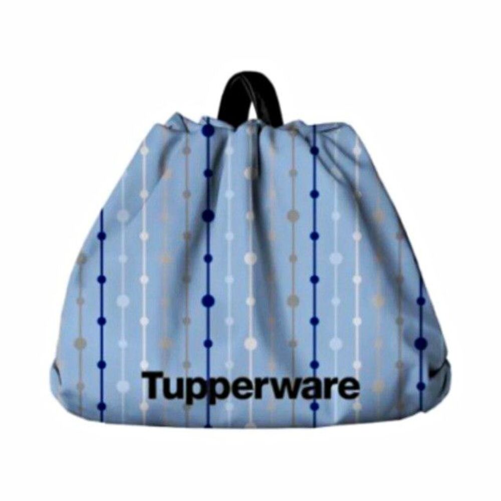 Tupperware Blue Geometric Drawstring Bucket Cinch Bag Medium Detachable Strap
